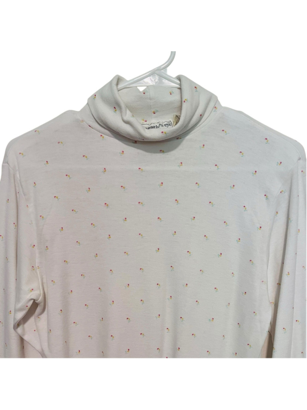Vintage The Eagles Eye Ditsy Floral Turtleneck Top Women’s Large White Pink